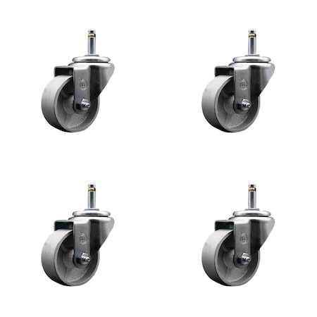 Service Caster Semi Steel Swivel Grip Ring Caster Set of 4 w/3'' Wheels & 7/16'' Stem-4 Swivel, 4PK SCC-GR20S314-SSS-716138-4